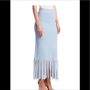 STAUD Icy Blue Knit Skirt, Faux Pearl Fringe Trim, NWT